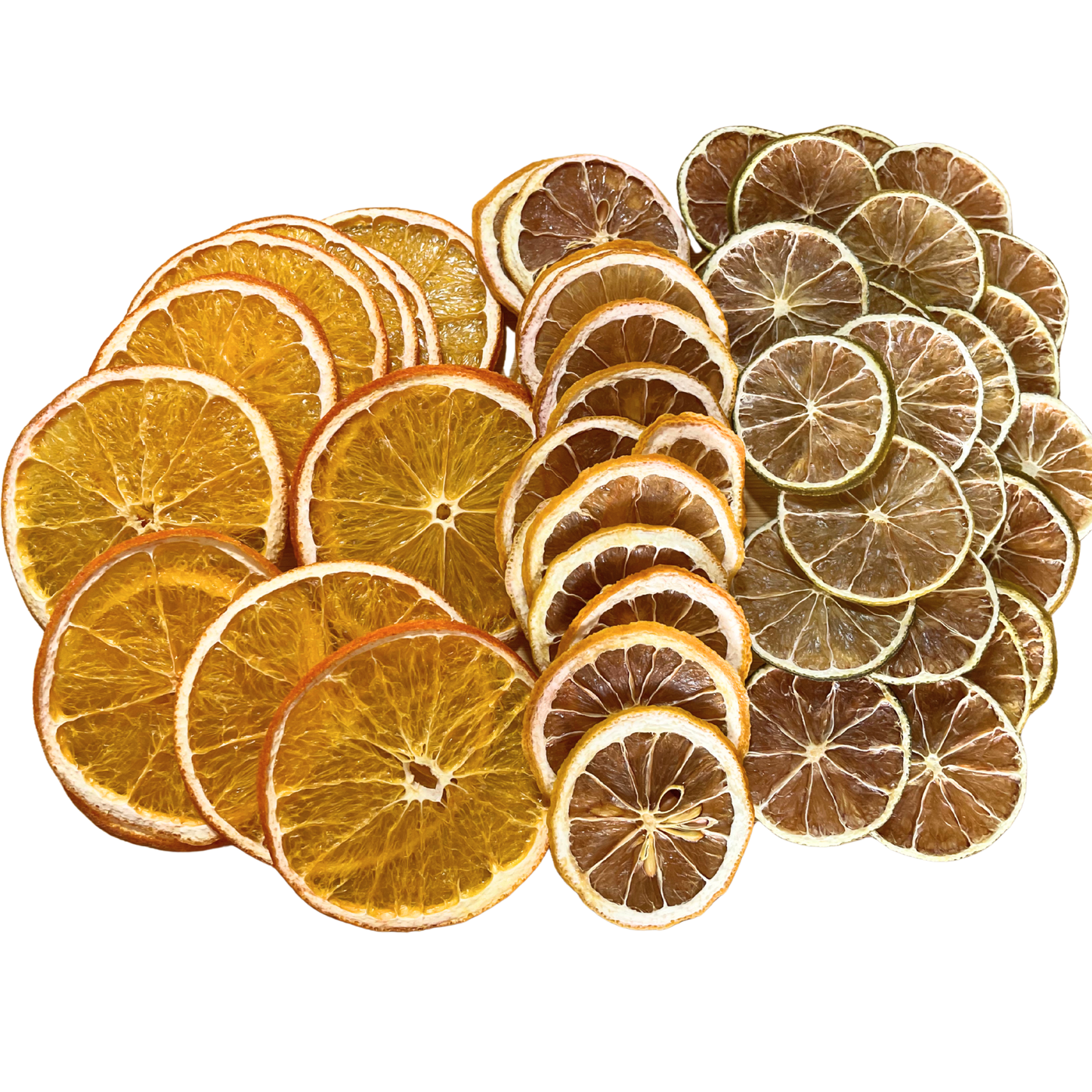 Assortiment d'agrumes déshydratés – Tranches de citron, citron vert et orange | Entièrement naturel et sans conservateur | Garniture pour cocktails, thé, pâtisserie et décoration