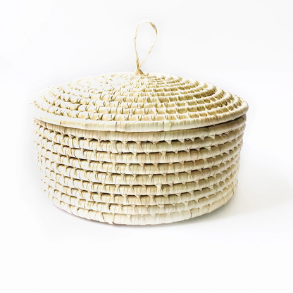Panier en fibre de palmier à pain et tortillero blanc avec couvercle